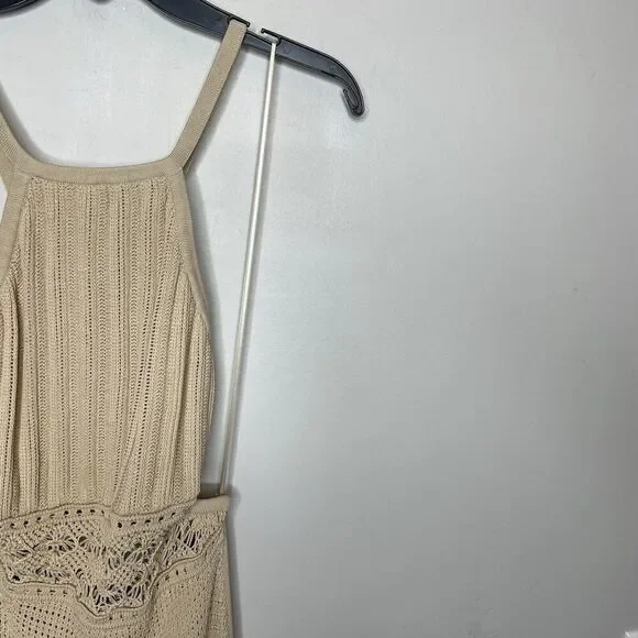 SIGNIFICANT OTHER Abby Dress Women 10 Crochet Maxi Cross Open Back Tan - Picture 3 of 16